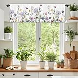 DOTOOMA 54x18Inch Spring Wildflowers Window Treatment Valance Watercolor Floral Butterfly Plants Leaves Short Topper Curtains Kitchen Bedroom Living Room Farmhouse Rod Pocket Drapes Panels