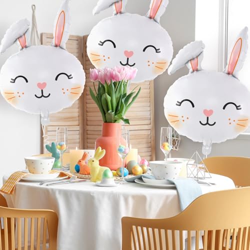 Image of 6 Pcs Easter Rabbit Balloons, Giant Bunny Balloon Foil Balloons, White Rabbit Head Balloon for Birthday Party Baby Shower Easter Themed Party Decorations (Pack of 2)