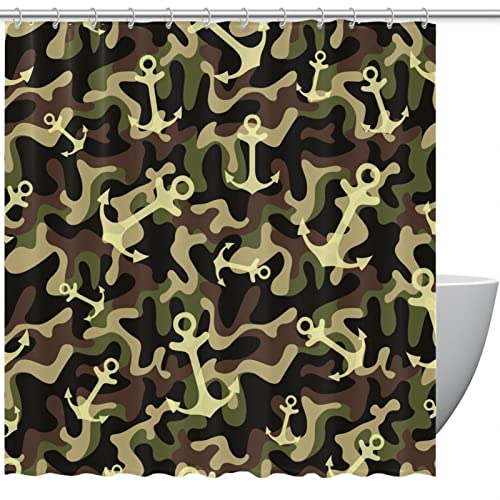 Rideau de douche imperméable contre les fuites d'eau motif camouflage vert militaire 183x183