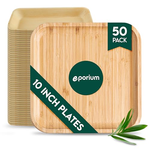 EPORIUM 10 Inch Square Palm Leaf Plates (50-Pack) I Compostable Disposable Dinnerware | Premium Quality I Eco-Friendly Sustainable Heavy Duty like Bamboo Plate I Disposable Tableware for Party