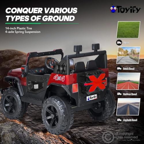 Image of Battery Operated Jeepss for Kids 1 to 8 Years 4x4 | Ride on Toy Electric Kid Car with Light, Music Player | Remote Control, Manual Steering | Electric Battery Cars | Baby Big Car (Benz-Red)