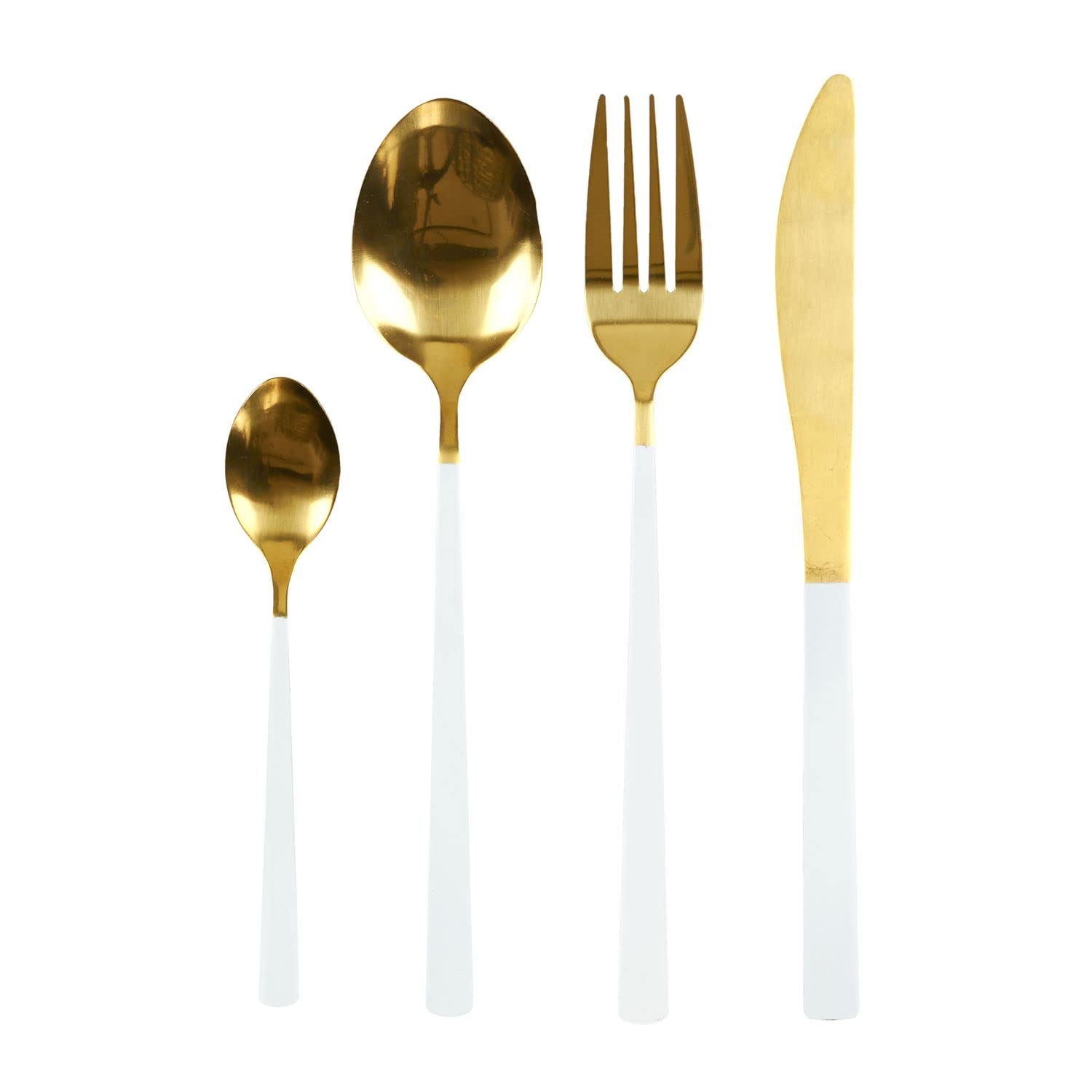 Juego de 3 cubertería de mesa chic – 48 cubiertos, color blanco y dorado