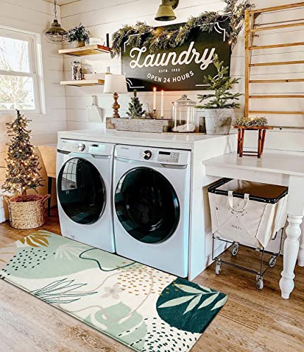 Uphome Washable Runner Rug 2'X6' Cute Green Plant Long Bathroom Rugs Soft Non Slip Modern Boho Rug Art Design For Hallway Porch Laundry Room Bedroom Living Room #TOP6