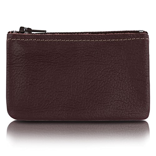 Image of Genuine Leather Small Zipper Pouch Coin Purse for Women Change Holder for Men Size 4 x2.5 Made in U.S.A