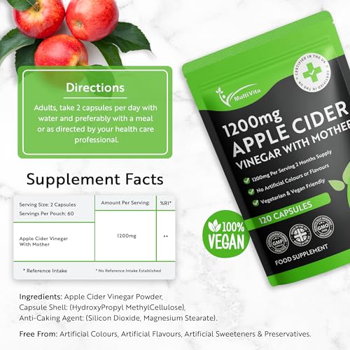 Apple Cider Vinegar Capsules 1200mg - ACV with Mother - 120 High Strength Vegan Capsules, 2 Months Supply - Raw & Unfiltered GMO Free - Alternative to Apple Cider Vinegar Tablets or Gummies - UK Made - Image 6