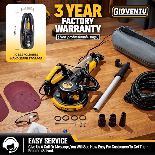Drywall Sander, 750W Powerful Electric Drywall Sander with Vacuum Attachment, Auto Dust Collection, 7 Variable Speed 900-1800RPM, Dustless Wall Sander with Long Power Cord for Popcorn Ceiling, Drywall by Gioventù - Image 7
