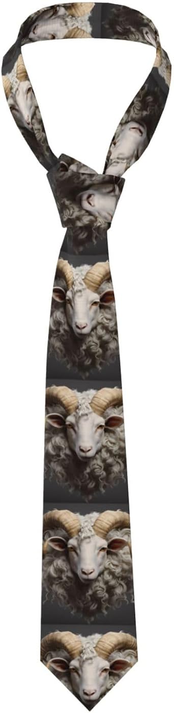 Sheep Head Animal Prints Mens Necktie - Premium Polyester Fiber Tie for Business, Daily Life, and Special Occasions, Black, One Size