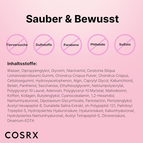 COSRX Pink Peptide Collagen Hydrogel Augenpads mit Koffein gegen Augenringe, vermindert das Volumen von Tränensäcken und Schwellungen, Anti-Falten Eye Patches, Korean Skincare, 60 Stück