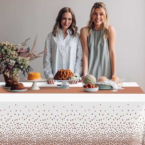 Image of QZYL 4 Pack Disposable Table Cloth, 54 inch x 108 inch Rectangle Party Table Cloths with Pink Dot, Waterproof Plastic Table Covers for Birthday Wedding Receptions Family Gathering Holiday Dinner