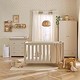 CuddleCo Luna Nursery Furniture Set in Cashmere & Ash | Convertible Baby Cot Bed, Baby Changing Table with Drawers and Kids Wardrobe Set (3pc)