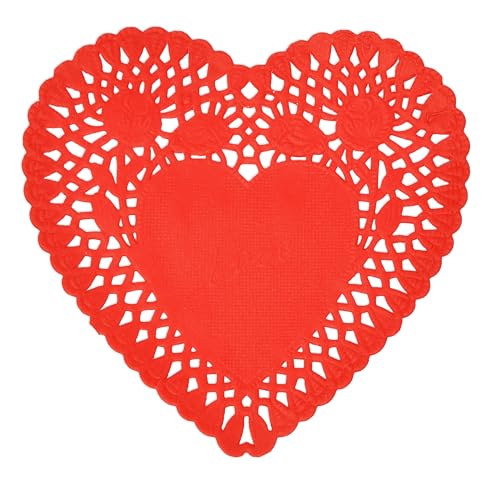 100 Pcs 8 Inch Valentine Heart Doilies Cutouts Paper Lace Doily Red Craft Gift Set for Table Party Decorations