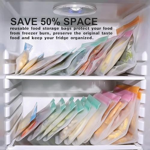 Ehigta 10 Pack Reusable Freezer Bags, Leakproof Silicone Food Storage Bags, Dishwasher Safe Bpa Free Reusable Bags For Lunch Marinate & Travel - 3 Gallon, 4 Sandwich, 3 Snack Sizes(Gray) — view 6