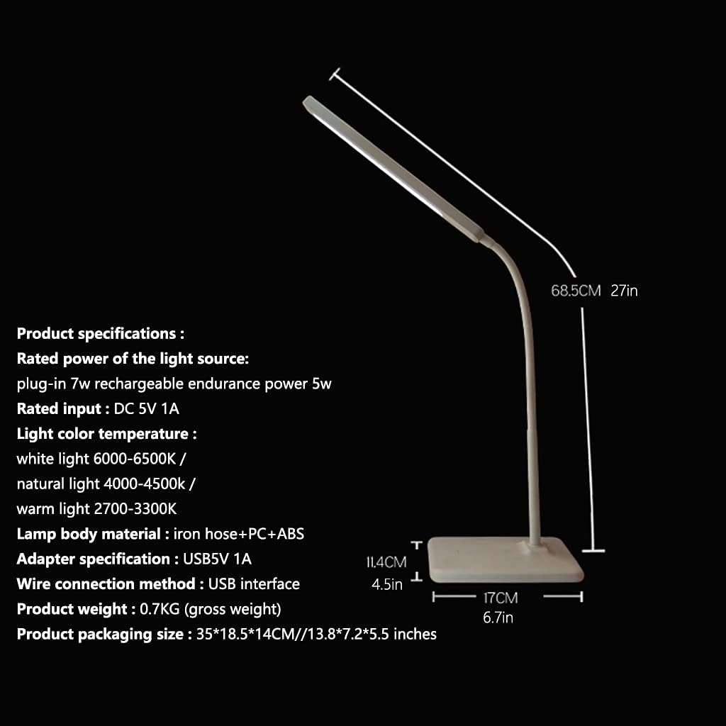 Classic Learning Table Lamp USB Charging Type 3-Way Dimmable LED Desk Lamp-with AC Power Plug+Dedicated Cable for Bedroom Office Illumination (Color : Black)