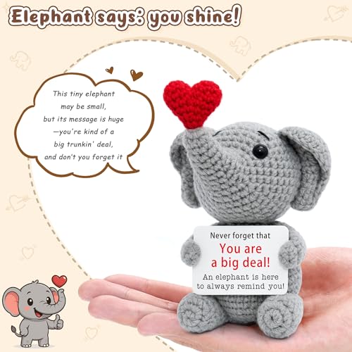 BackURyear Elephant Gifts for Women Men, Cute Inspirational Birthday Graduation Gift for Daughter Son Him Her Friends Coworkers, Thank You Present for Mom Teacher Boss, Mini Crochet Elephant