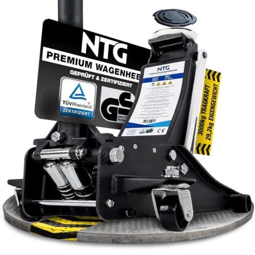 NTG Hydraulischer Wagenheber 3T (75-505mm Hubhöhe) TÜV Zertifiziert mit Doppelzylinder Profi Rangierwagenheber 3000kg flach für SUV & Tiefe Autos KFZ (NUR 29,2 KG) Version 2026 + Gummiauflage