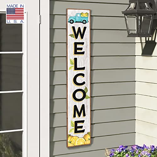 My Word! Welcome Truck With Lemons Welcome Sign And Porch Leaner For Front Door, Porch, Yard, Deck, Patio, Or Wall - Indoor Outdoor Decorative Farmhouse Rustic Vertical Home Decor – 8”X46.5” #TOP3