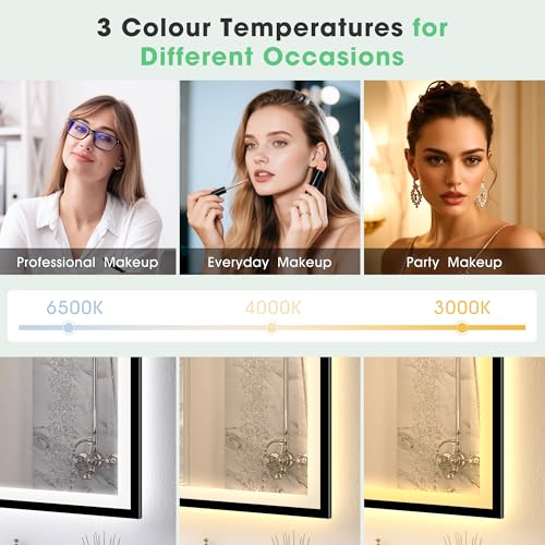 S'bagno 80x80cm Bluetooth-Bathroom-Mirror-with-LED-Lights, LED Bathroom Mirror with Iron Frame, Defogging/ 3000K 4000K 6500K/ Memory, IP44 Waterproof, Toughened Glass, Black - Image 4