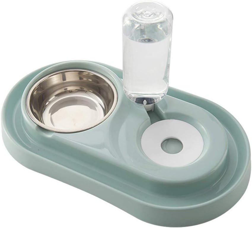 2 in 1 Pet Feeding Bowls, Automatic Water Drinking Fountain and Stainless Steel Sanitary Food Feeder