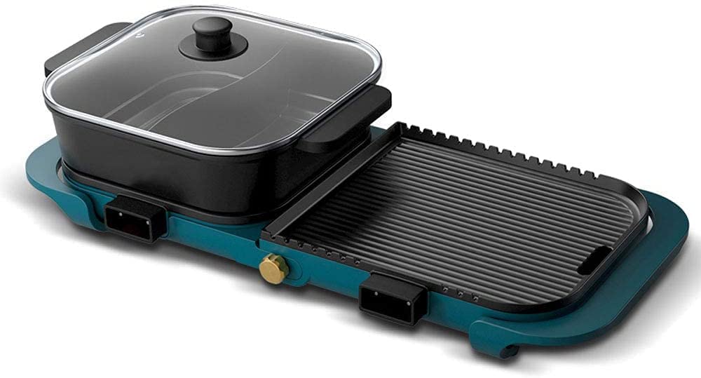Parrilla Eléctrica Plancha de Asar Plancha eléctrica Multifuncional Olla Caliente Parrilla de Barbacoa Máquina Todo en uno Horno eléctrico Separable Bandeja de Barbacoa Parrilla eléctrica LSDRALO