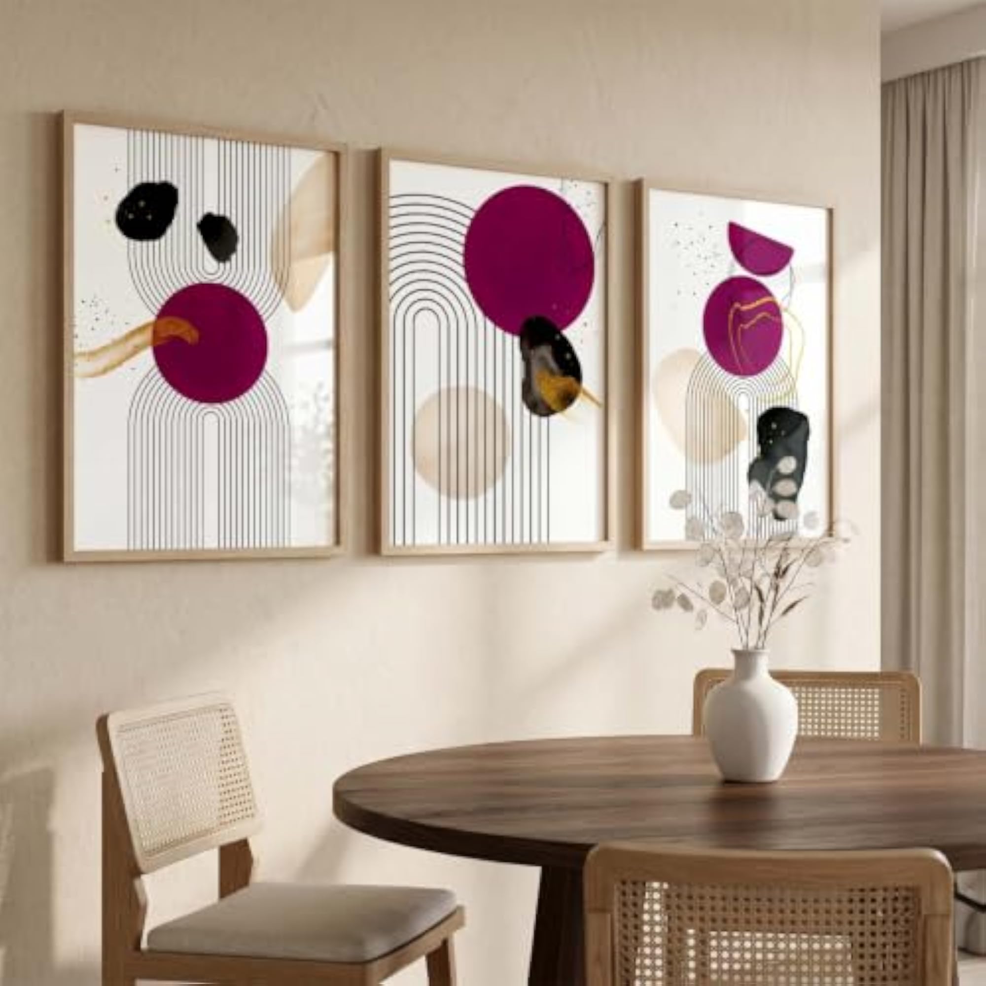 Boho Art Set of 3 Modern Paintings with Frame
