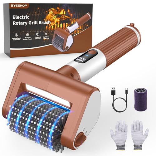BYESHOP Electric Grill Brush for Outdoor 2026 BBQ Grill Cleaner with Digital Display Variable Speed Cordless Grill Brush Waterproof & Replaceable Heads Grill Cleaning Brush for Barbecue Grates