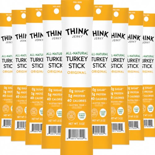 Think Jerky All-Natural Turkey Sticks, Gluten and Sugar Free, No Nitrates, Keto Paleo Friendly High Protein Low Carb Meat Snack - 0.5 oz Sticks, 20 Pack