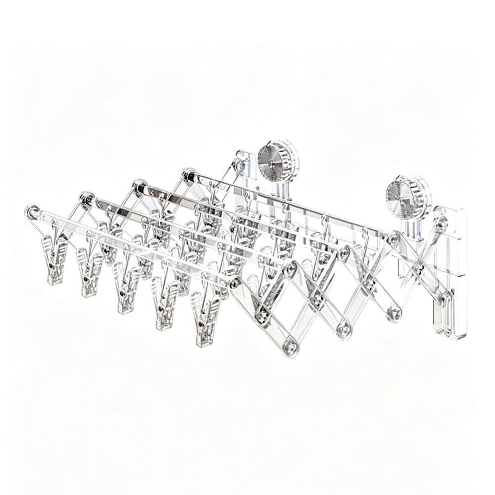 Aundhegrtt Multifunctional Folding Drying Rack Suction Cup Sock Rack, Concealed 20 Clips Storage Artifact No Punching