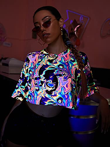 Floerns Women's Casual Reflective Short Sleeve Round Neck Crop Tops T Shirts3