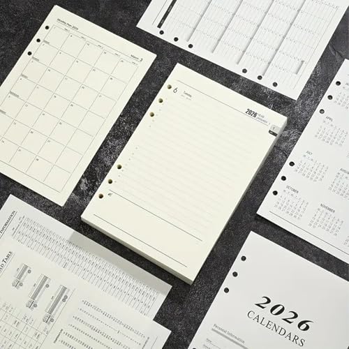 GmwyCzV Kalendereinlagen A5 2026, 6 Löcher Nachfüllbare Planerseiten Tagesplaner, Kalender Einlagen mit Uhrzeiten Monatsübersicht Kontakt, 1 Tag Eine Seite, January 2026 – Dezember 2026