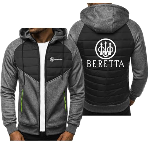 BSapp Casaco tipo camisola de forro polar para homem para Beretta Print camisolas com capuz informais casaco com fecho de correr de manga comprida casacos ativos leves casacos, Cinzento escuro