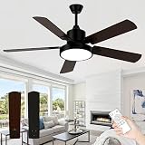 ghicc 52-Inch Ceiling Fans with Lights, Black Ceiling Fan with Lights Remote Control- Reversible Sil