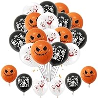 50pcs Halloween Balloons Decorations Set, Tomario 12 Inch Black Orange White Balloons Happy Halloween Ghost Skeleton Blood Hand Latex Ballons for Hallowen All Hallows' Day Party Decorations