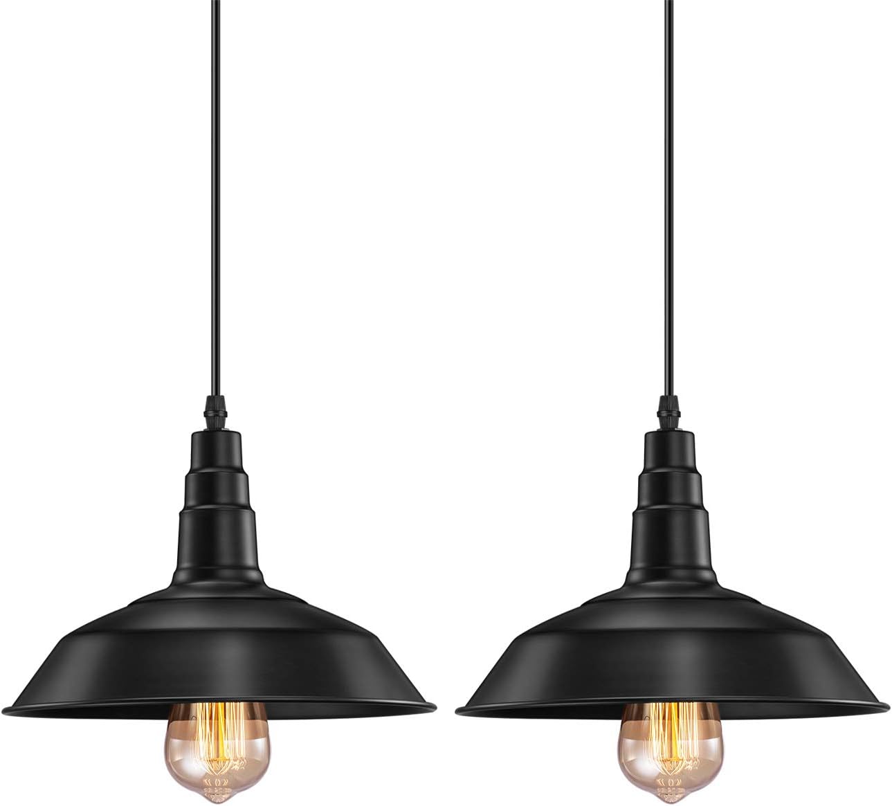 FadimiKoo Farmhouse Pendant Light, Industrial Metal Black Hanging Light Fixtures, 47.2 in Adjustable Vintage Ceiling Pendant Lighting for Kitchen Island Dinning Room, 2 Pack