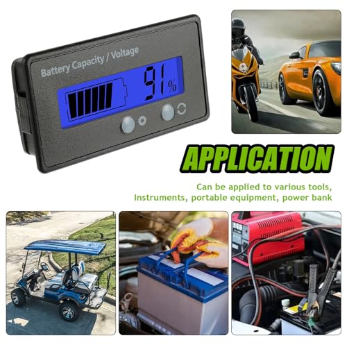 EPLZON Batteriekapazitäts Voltmeter Monitor, DC 12V 24V 36V 48V 60V 72V Batteriemessgerät, Batteriekapazität Spannung Meter Blei-Säure und Lithium Ion Batterietester (Blau Licht)