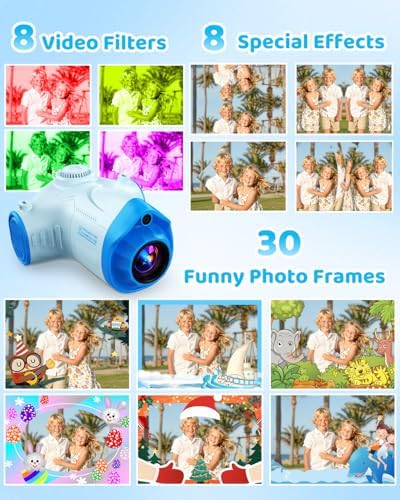 Kids Camera with Projector, 1080P Digital Video Camcorder, 48MP Photo Camera, Portable Toddler Camera Christmas Birthday Travel Gift Toy for Boys Girls Age 3 4 5 6 7 8 9 10 11 12, Blue - 5