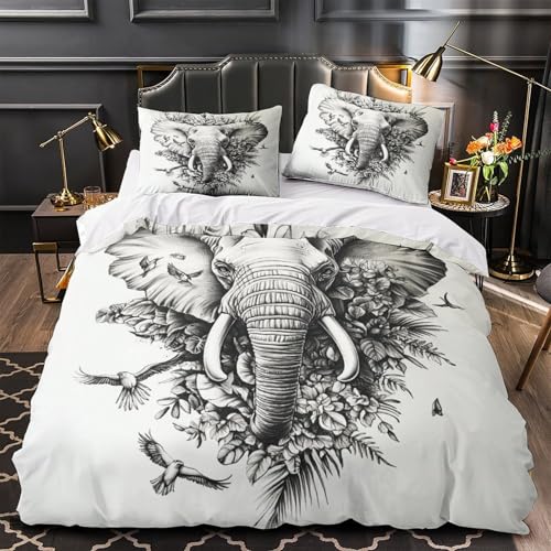 Housse de couette éléphant 3D anti-décoloration drap lit double fermeture éclair - 2