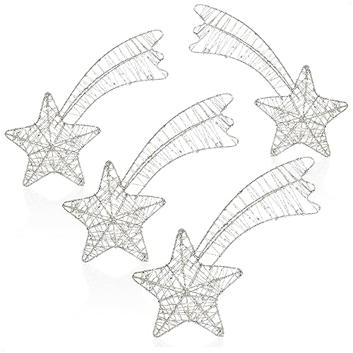 COM-FOUR® 4X Deco Stars Christmas, Estrella de decoración navideña de Metal, Flor de Pascua Blanca a Modo de Percha con Purpurina