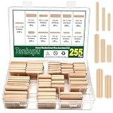 Tanbupu 255Pcs 8 Values Wood Dowels Kit 1/4' 5/16' 3/8', Wooden Dowel Pins, Fluted Wood Dowels Rods for Crafts, Furniture, DIY Manual