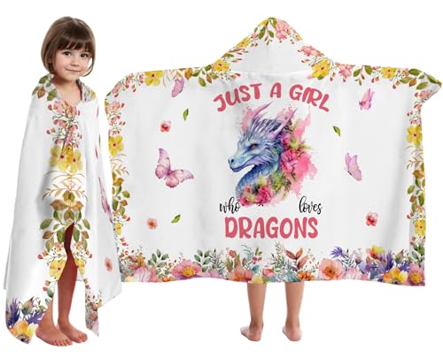 Image of Dragon Hooded Bath Towels for Girls,Soft Cotton Swimming Shower Beach Blanket (Dragon)