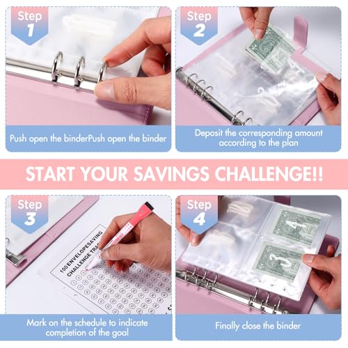 Marstey 100 Saving Challenge Umschläge, Bis zu 30 Tage und Sparen Sie 500, 100 Tage und Sparen Sie 5.050 und 52 Wochen, Sparen Sie 10.000 (Farbe)