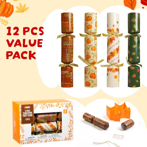JOYIN 12 Pack Thanksgiving Party Table Favor No Snap No Popping with Party Hat, Joke & Gift Inside, Thanksgiving Holiday Traditions, Random gifts with Autumn Leaves, Pumpkin, Lettering Designs - Image 2