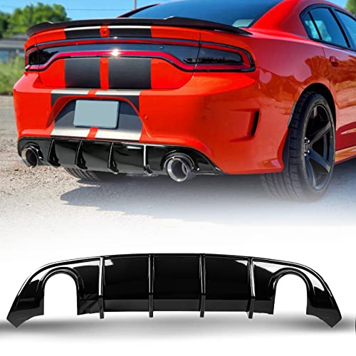 RockyParts Rear Bumper Diffuser Compatible with 2015-2023 Charger SRT/Scat Pack/Daytona/GT/RT,Rear Body Splitter Valance Diffuser Lip Shark Fin Rear Diffuser (Glossy Black)