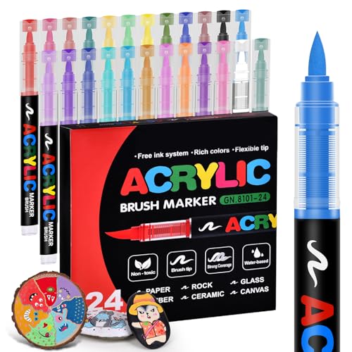Image of Acrylic Paint Markers 24 Colors, Water-Based No-Bleed Markers with Automatic Ink Control, Premium Acrylic Paint Pens for Wood, Canvas, Rock Painting, Glass, Ceramic Surfaces, DIY Crafts