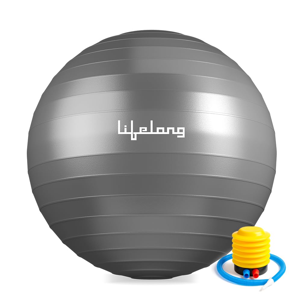 Lifelong Gym Ball for Exercise|Anti-Burst Exercise Ball with Foot Pump|Yoga Ball for Women & Men|Swiss Ball for Balance Stability Training|Birthing Ball for Pregnancy
