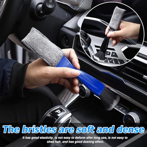LKAHG Car Double Head Brush, Double Head Automotive Interior Cleaner Detail Brushes Cleaning Dashboards Seats Air Vent, Vehicle Interior Detailing Tools, Universal for Truck, SUV (Blue)