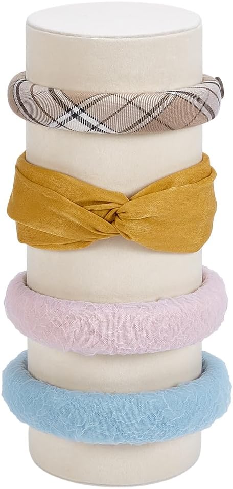 PH PandaHall Velvet Headband Holder Organizer, 12x4.3inch Beige Column Jewelry Display Stand Hair Tie Holder Stand for Bracelet Watch Necklace Hair Tie Dressing Table Bedroom Travel