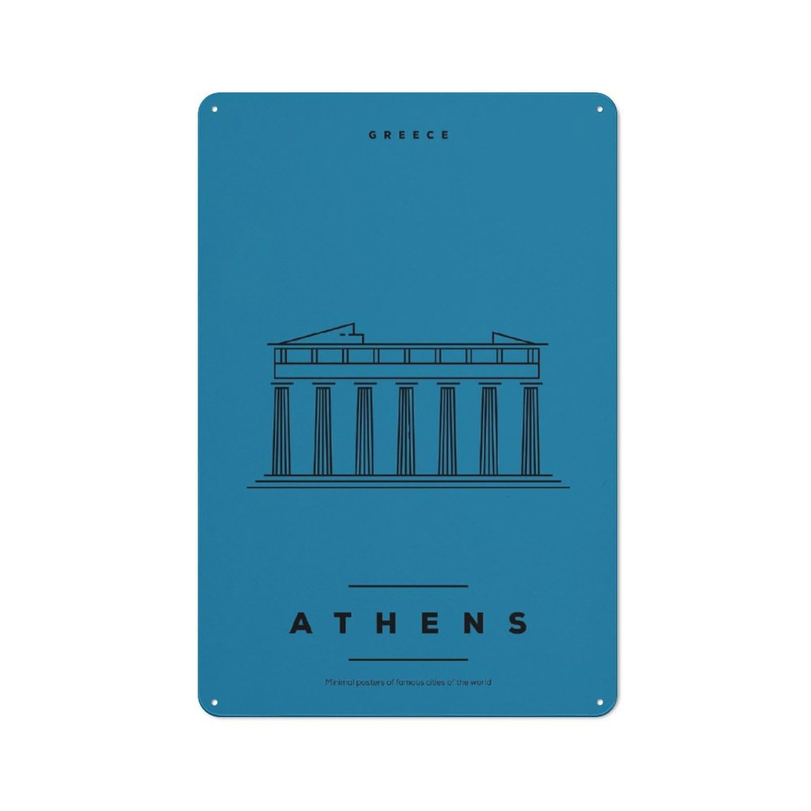 Junmoney Style-20 For Studio Or Craft Room, Athens Greece(2) Rustic Tin Wall Plaque 30X20cm, For Vintage Wall Decor Fans, For Metal Sign Collectors