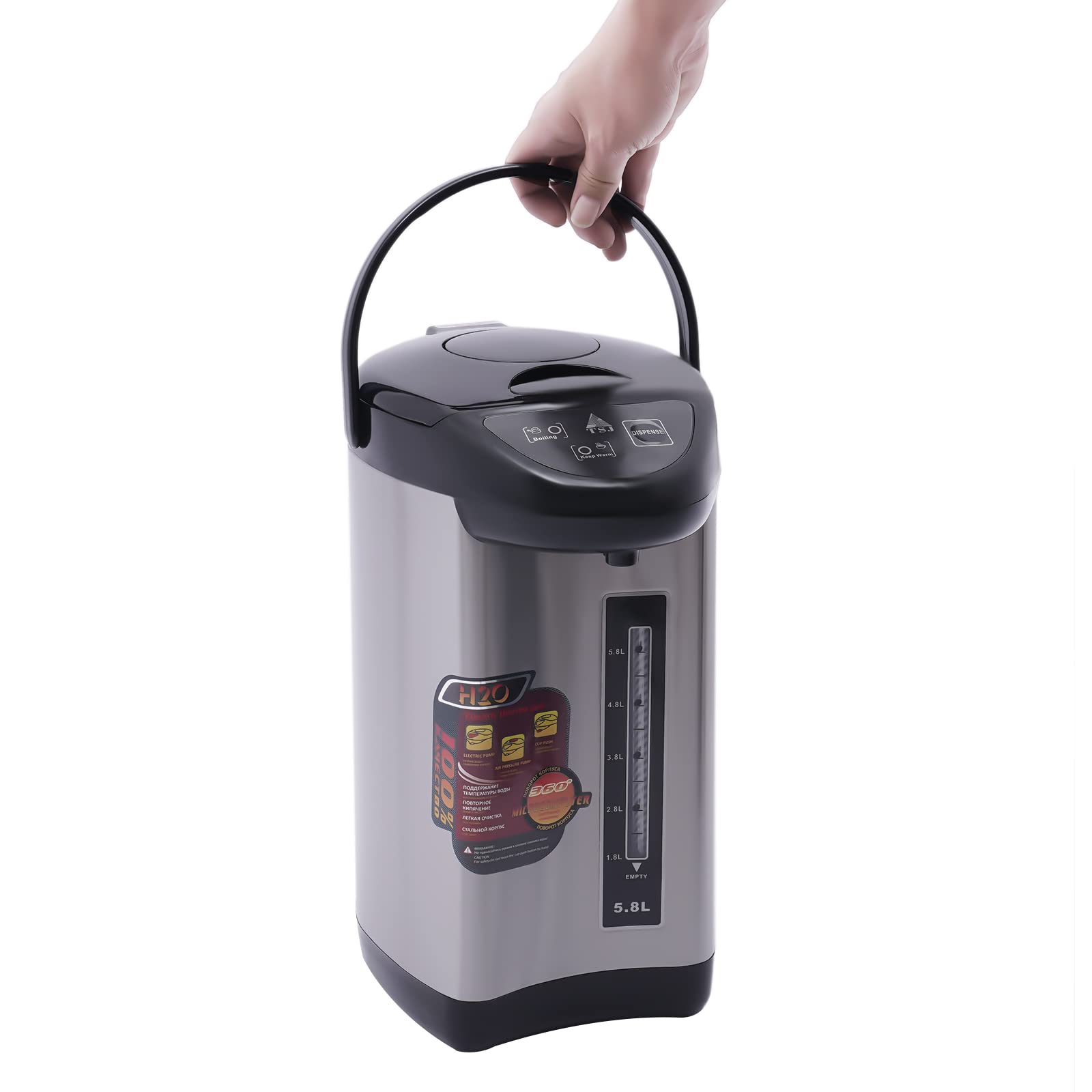 Dozownik gorącej wody 4 l, Thermopot z automatyczną funkcją utrzymania ciepła, dozownik ciepłej wody ze stali nierdzewnej z pompą ciśnieniową, 750 W, do biura i domu, czarny