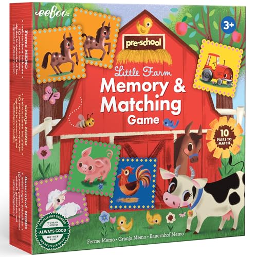 eeBoo: Memory & Matching Game - Little Farm - Classic Concentration Play, Barnyard Animal Artwork, 10 Tile Pairs, Skill Building, Preschool, Kids 3+
