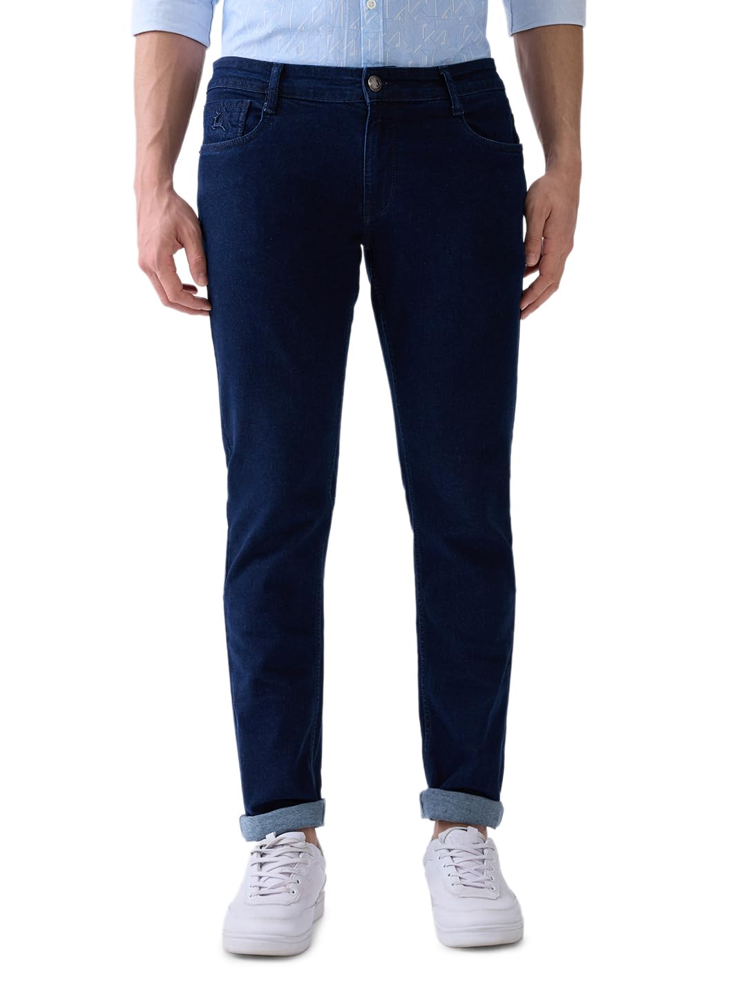 parx Men Low Rise Tapered Fit Knitted Pattern Cotton Polyester Blend Flat Front Jeans-picture-14